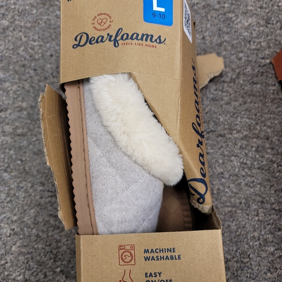 Dearfoams Woman's Memory Foam Clog Slippers Pile Cuff Lining Oatmeal L 9-10 - Picture 5 of 5